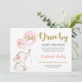 車でゾウの赤ちゃんシャワーガール 招待状 (スタンド正面)