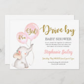 車でゾウの赤ちゃんシャワーガール 招待状 (正面/裏面)
