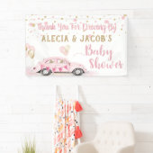 車でドライブ女の子ベビーシャワーありがとうピンク 横断幕 (インサイチュ)