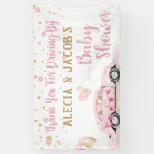 車でドライブ女の子ベビーシャワーありがとうピンク 横断幕 (縦)