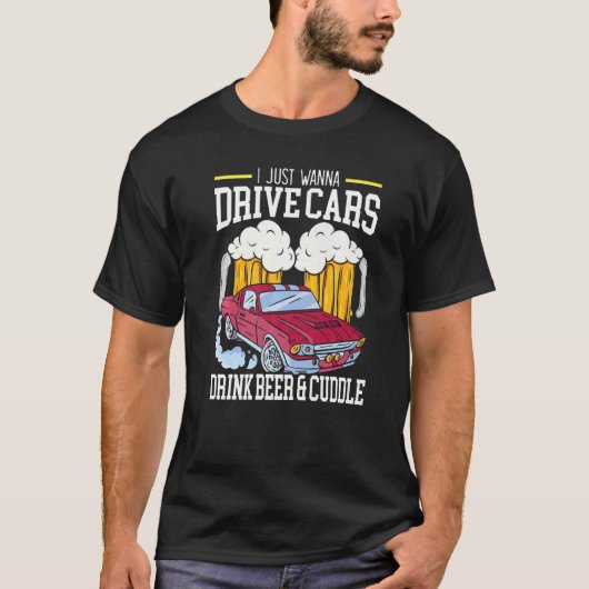 車でビールとカドルを飲みたい Tシャツ (正面)