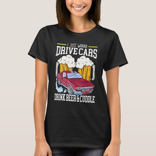 車でビールとカドルを飲みたい Tシャツ (正面)