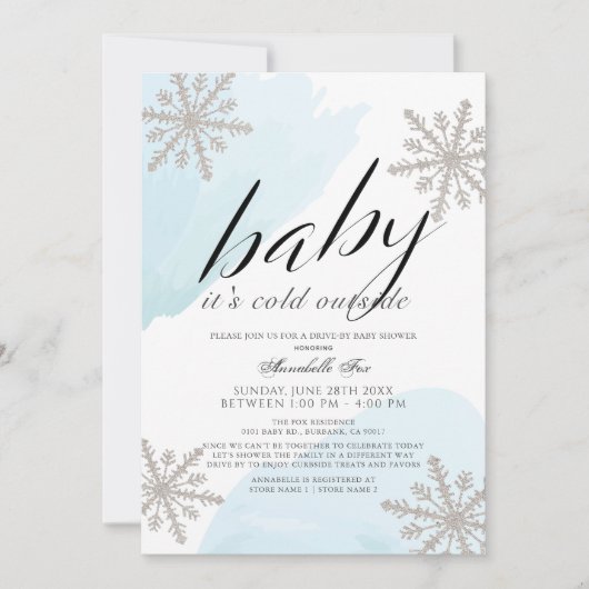 車で行けるベビーシャワーの外は寒い 招待状 (正面)