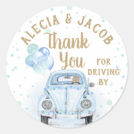 車で車の男の子の赤ちゃんシャワーありがとう青金ゴールド ラウンドシール