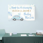 車で車の男の子の赤ちゃんシャワーありがとう青金ゴールド 横断幕 (トレードショー)