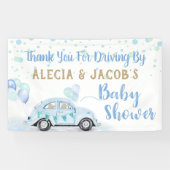 車で車の男の子の赤ちゃんシャワーありがとう青金ゴールド 横断幕 (横)