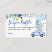 車で通る男の子の赤ちゃんシャワーおむつラッフルチケット エンクロージャーカード (正面)