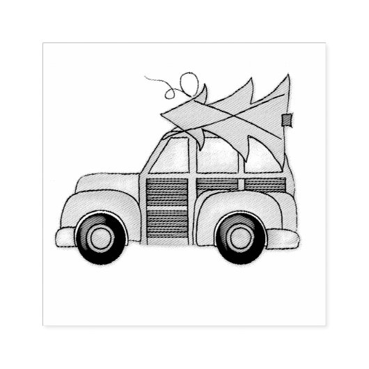 車とクリスマスツリー ラバースタンプ (インプリント)