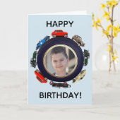 車とタイヤの写真誕生日 カード (黄色い花)