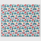 車とトラックと青い花 ラッピングペーパー (フラット)