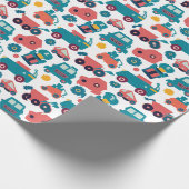 車とトラックと青い花 ラッピングペーパー (角)