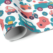 車とトラックと青い花 ラッピングペーパー (ロールコーナー)