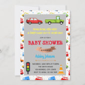 車とトラックのベビーシャワーの招待 招待状 (正面)