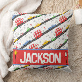 車とトラックの一次色パターン（の模様が）ある クッション (ブランケット)