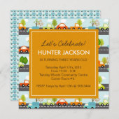 車とトラックの誕生日パーティーの招待 招待状 (正面/裏面)