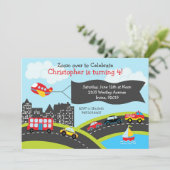 車とトラックの誕生日パーティーの招待 招待状 (スタンド正面)