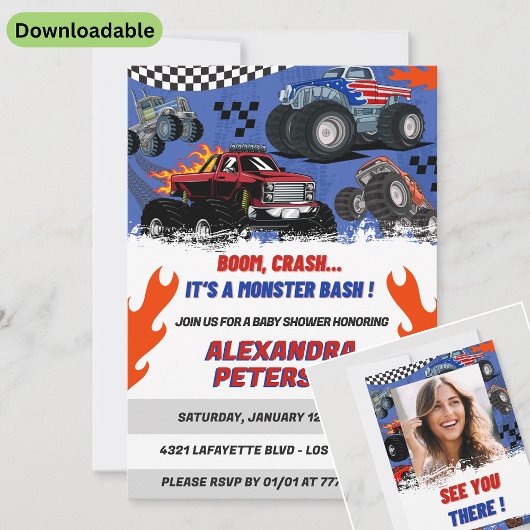 車とトラックの赤ちゃんシャワー写真Bash 招待状