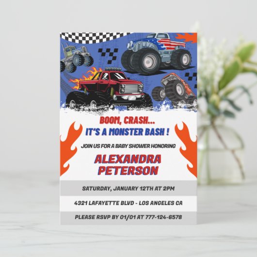 車とトラックの赤ちゃんシャワー写真Bash 招待状 (スタンド正面)