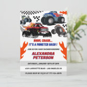車とトラックの赤ちゃんシャワー男の子ブームのクラッシュ 招待状 (スタンド正面)