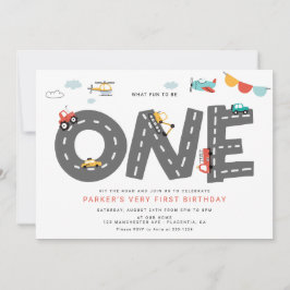 車とトラック市交通第一誕生日 招待状