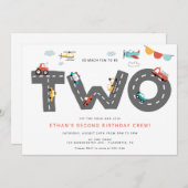 車とトラック市交通第2誕生日 招待状 (正面/裏面)