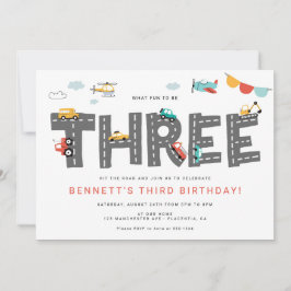 車とトラック市交通第3誕生日 招待状
