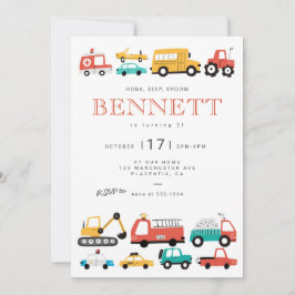 車とトラック市交通誕生日パーティー 招待状