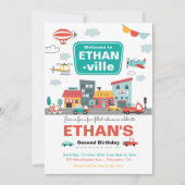 車とトラック市交通誕生日パーティー 招待状 (正面)