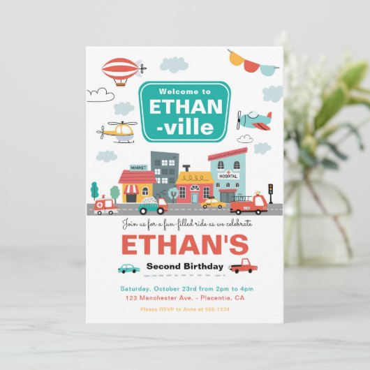 車とトラック市交通誕生日パーティー 招待状 (スタンド正面)