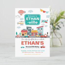 車とトラック市交通誕生日パーティー 招待状