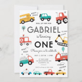 車とトラック市交通誕生日パーティー 招待状 (正面)