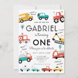 車とトラック市交通誕生日パーティー 招待状