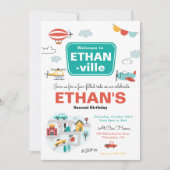 車とトラック市交通誕生日パーティー 招待状 (正面)