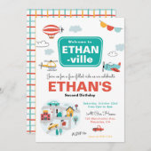 車とトラック市交通誕生日パーティー 招待状 (正面/裏面)