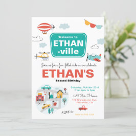 車とトラック市交通誕生日パーティー 招待状