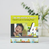 車とトラック |男の子の誕生日パーティーの招待 招待状 (スタンド正面)