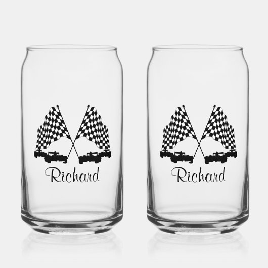 車とフラ市松模様にグ・レースパーソナル ガラス缶 (正面)