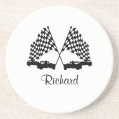 車とフラ市松模様にグ・レースパーソナル コースター (正面)