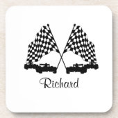 車とフラ市松模様にグ・レースパーソナル コースター (正面)