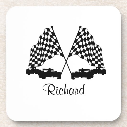 車とフラ市松模様にグ・レースパーソナル コースター (正面)