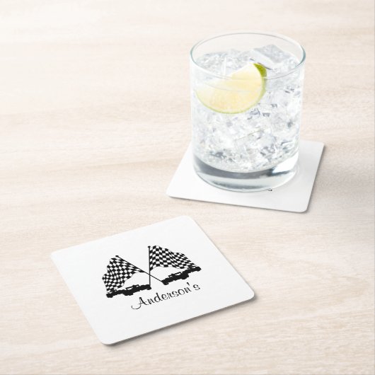 車とフラ市松模様にグ・レースパーソナル スクエアペーパーコースター (インサイチュ)