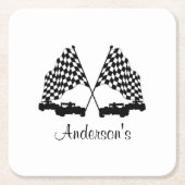 車とフラ市松模様にグ・レースパーソナル スクエアペーパーコースター (正面)