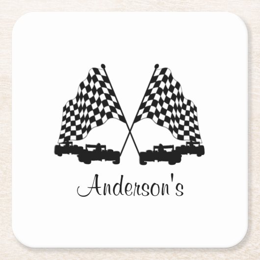 車とフラ市松模様にグ・レースパーソナル スクエアペーパーコースター (正面)