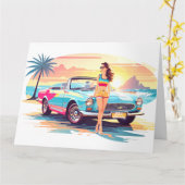 車と夢の自然の女の子 カード (黄色い花)