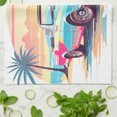 車と夢の自然の女の子 キッチンタオル (折り畳み)