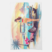 車と夢の自然の女の子 キッチンタオル (縦)