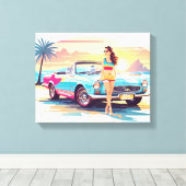 車と夢の自然の女の子 キャンバスプリント (インサイチュ (ウッドフロア))