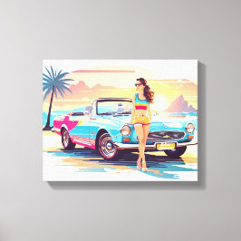 車と夢の自然の女の子 キャンバスプリント