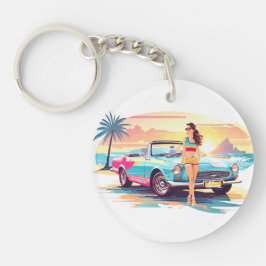 車と夢の自然の女の子 キーホルダー