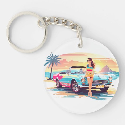 車と夢の自然の女の子 キーホルダー (正面)
